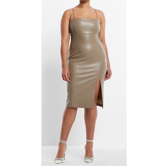 EXPRESS BODY CONTOUR CAMII FAUX LEATHER MIDI DRESS SIZE XL - Picture 1 of 7